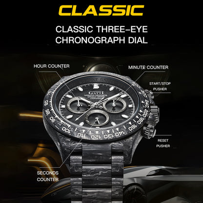 BONEST GATTI Full Carbon Fiber Automatic Chronograph Men Watch BG9012