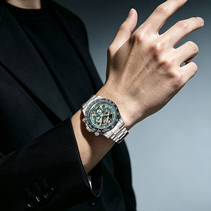 BONEST GATTI Carbon Fiber Bezel Skeleton Automatic Chronograph Watch BG8019