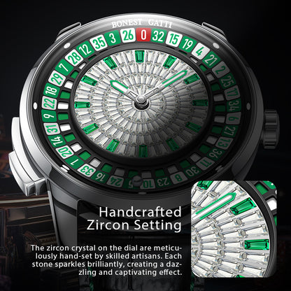 Bonest Gatti Gemstone European Roulette game watch Automatic Movement Handcrafted Zircon Setting Dail BG 8004
