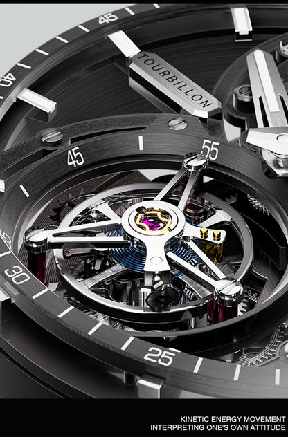 BONEST GATTI Automatic Tourbillon Watch Skeleton Self Wind 80H Power Reserve Sapphire Crystal Luminous Watch BG7004