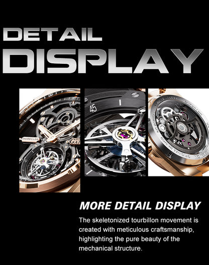 BONEST GATTI Automatic Tourbillon Watch Skeleton Self Wind 80H Power Reserve Sapphire Crystal Luminous Watch BG7004