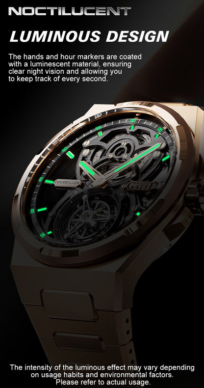 BONEST GATTI Automatic Tourbillon Watch Skeleton Self Wind 80H Power Reserve Sapphire Crystal Luminous Watch BG7004