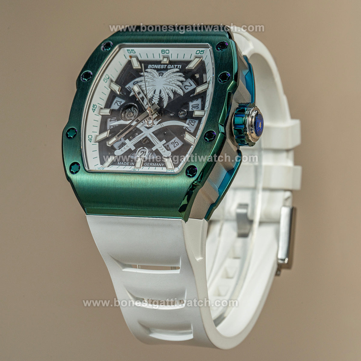BONEST GATTI Palm Tree Skeleton Tonneau Automatic Watch BG9904