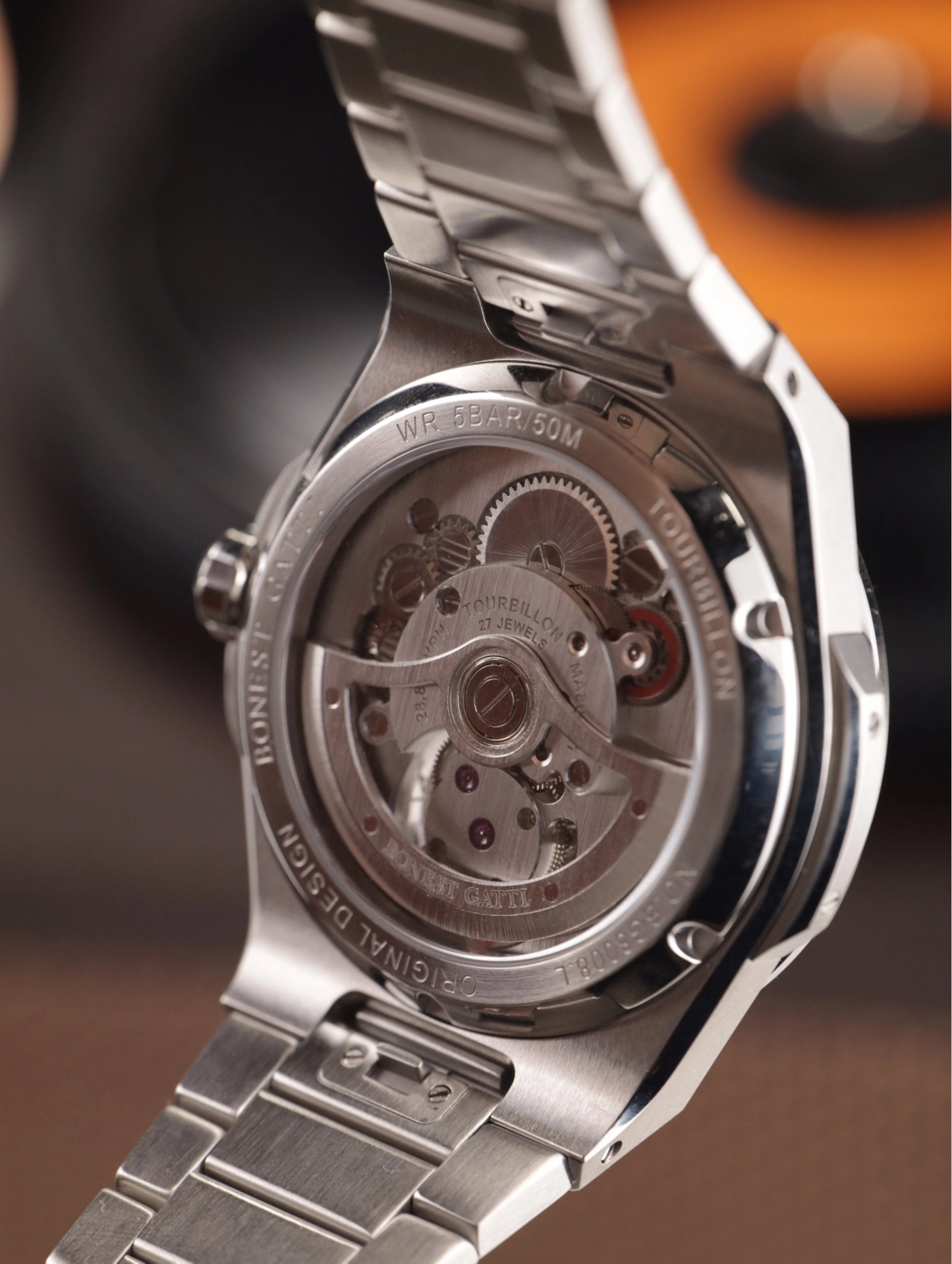 BONEST GATTI Hammer Pattern Automatic Tourbillon Watch Self Wind 80H Power Reserve Sapphire Crystal Luminous Watch BG7005