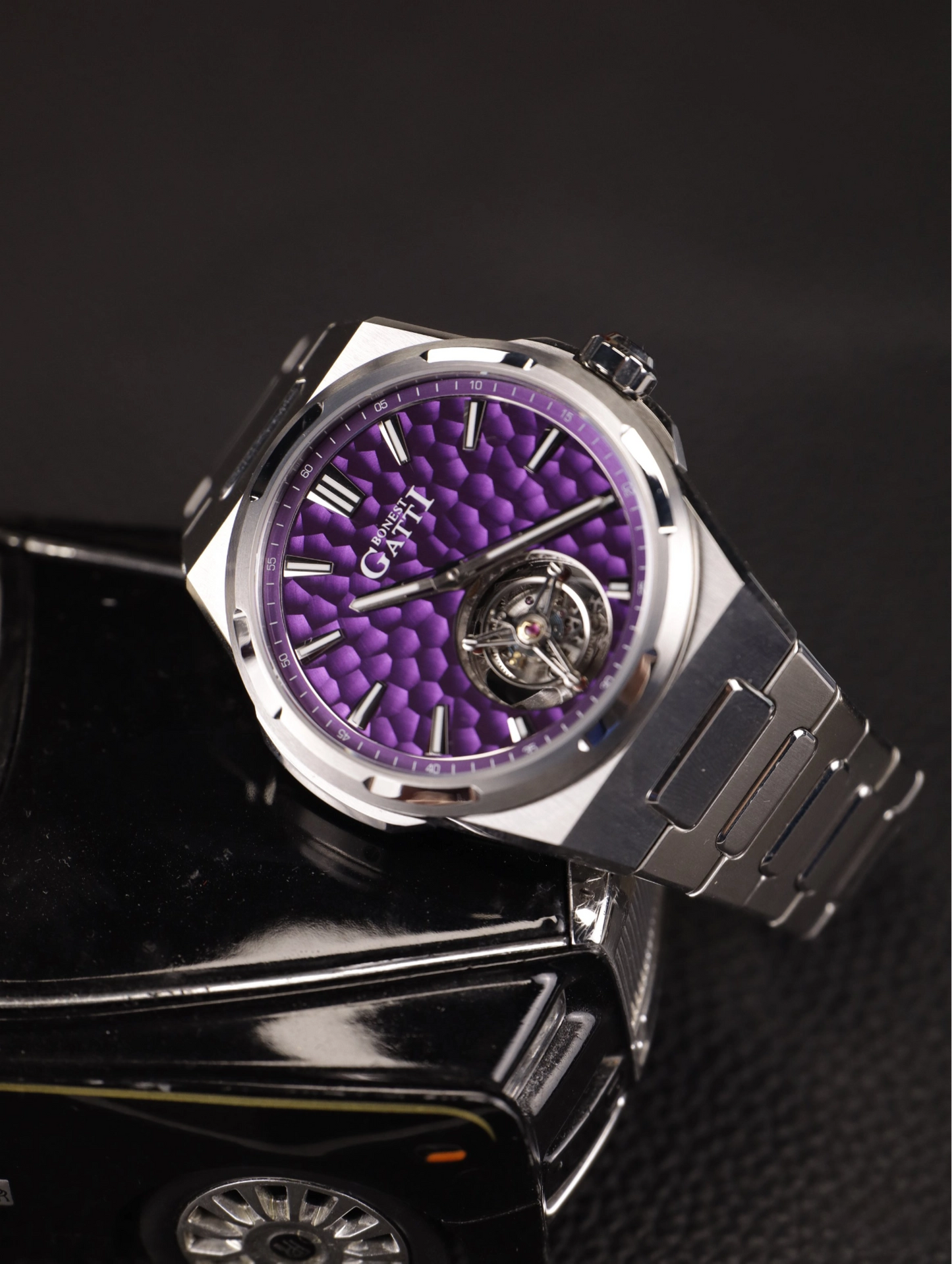 BONEST GATTI Hammer Pattern Automatic Tourbillon Watch Self Wind 80H Power Reserve Sapphire Crystal Luminous Watch BG7005