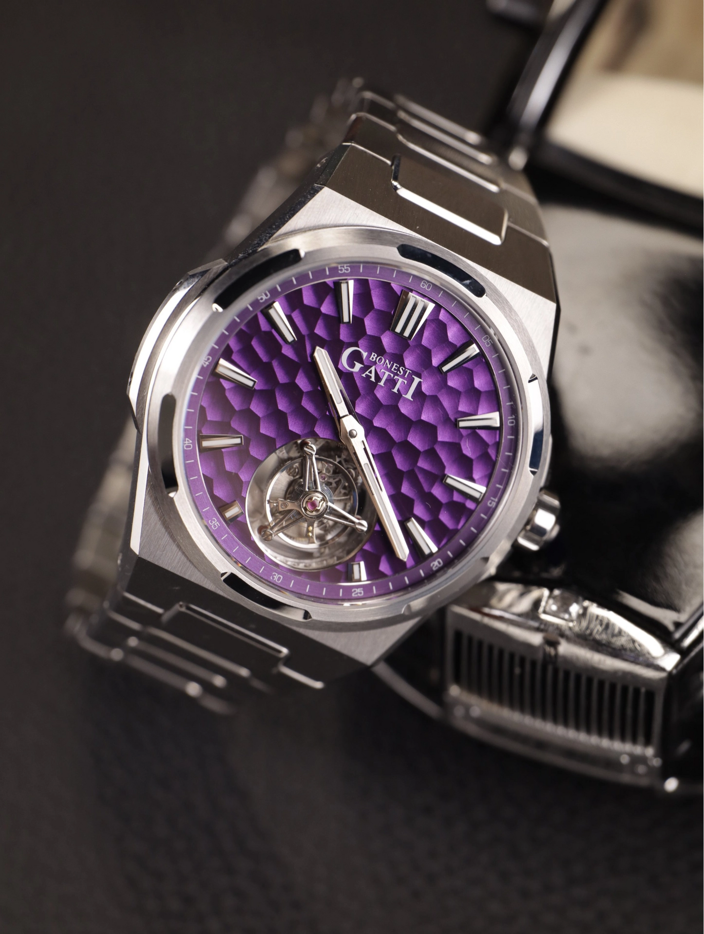 BONEST GATTI Hammer Pattern Automatic Tourbillon Watch Self Wind 80H Power Reserve Sapphire Crystal Luminous Watch BG7005