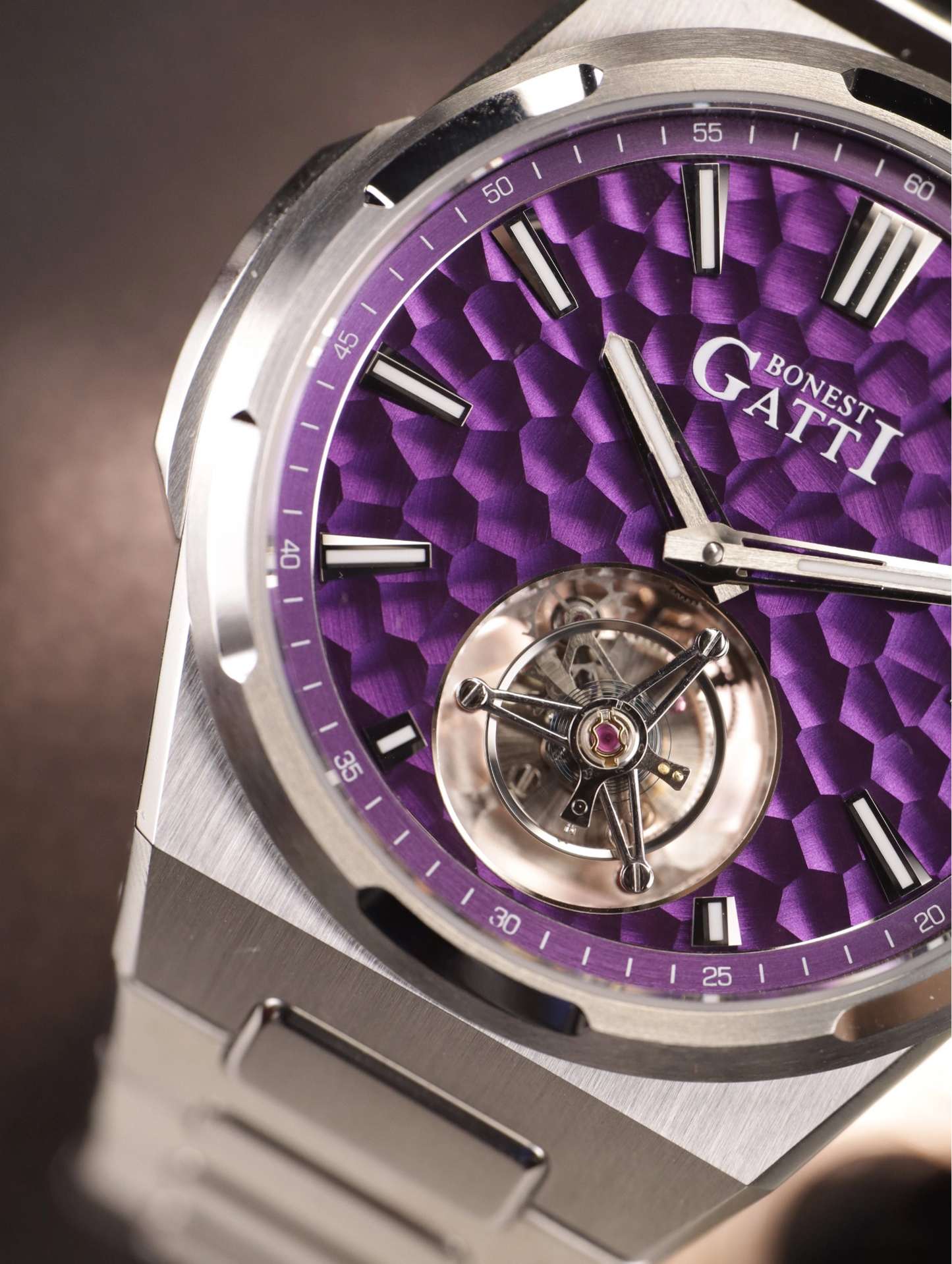 BONEST GATTI Hammer Pattern Automatic Tourbillon Watch Self Wind 80H Power Reserve Sapphire Crystal Luminous Watch BG7005