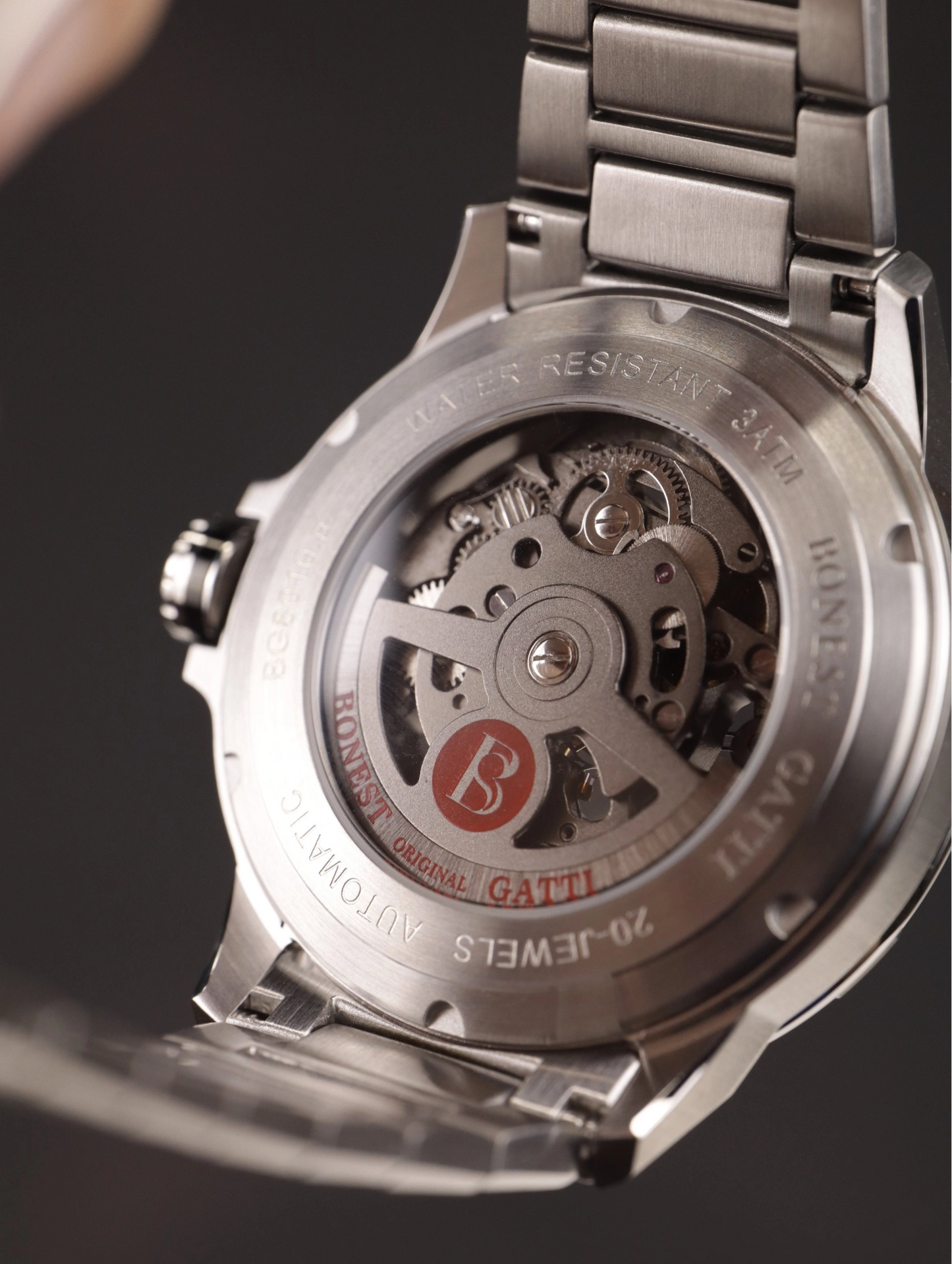 BONEST GATTI Automatic Skeleton Watch Self Wind Movement Sapphire Crystal Luminous Watch BG8010