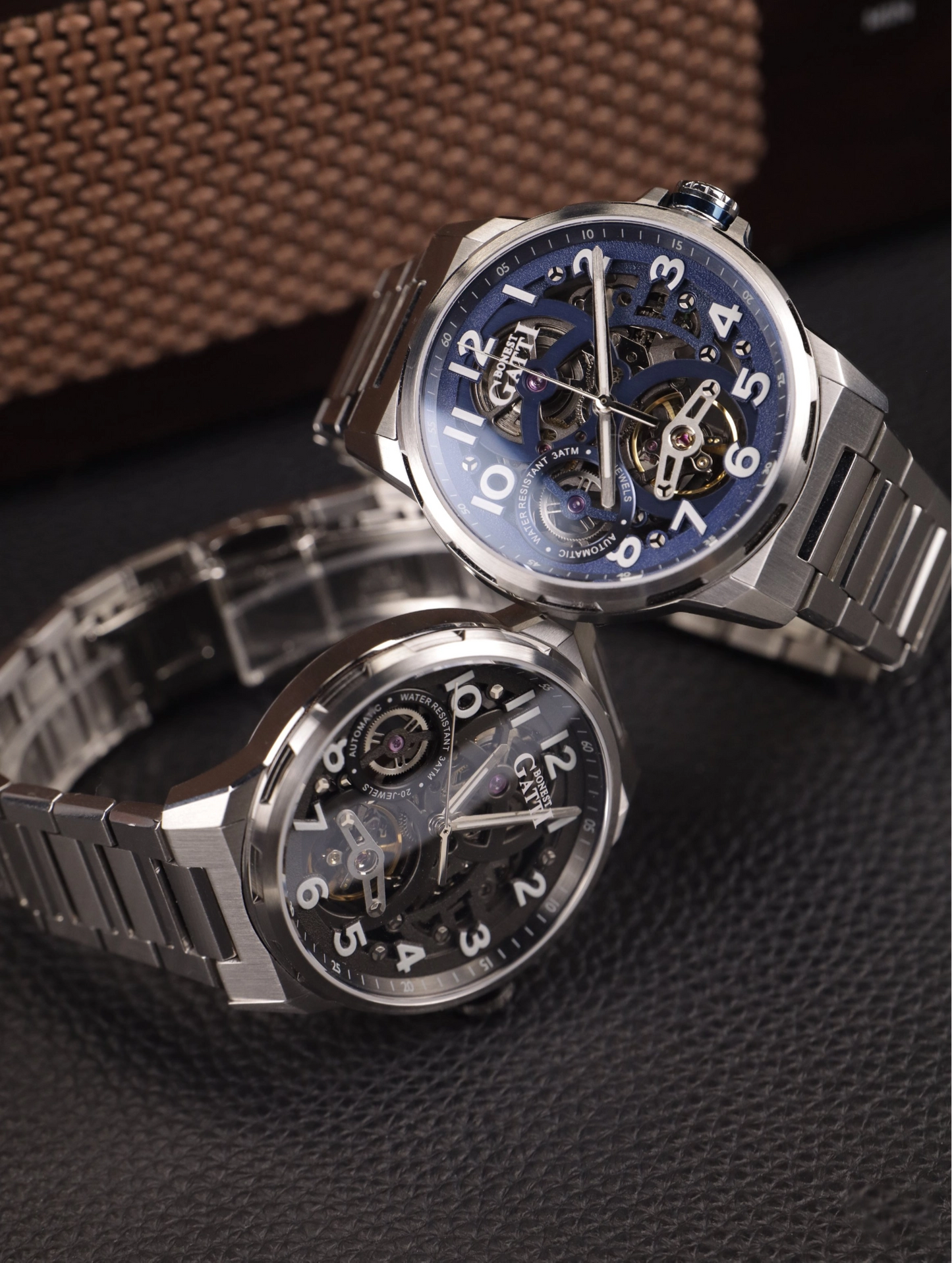 BONEST GATTI Automatic Skeleton Watch Self Wind Movement Sapphire Crystal Luminous Watch BG8010