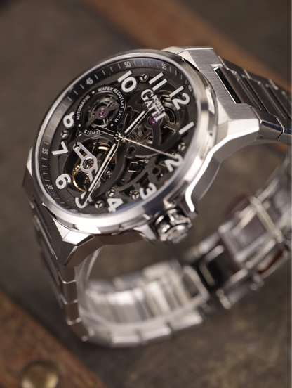 BONEST GATTI Automatic Skeleton Watch Self Wind Movement Sapphire Crystal Luminous Watch BG8010