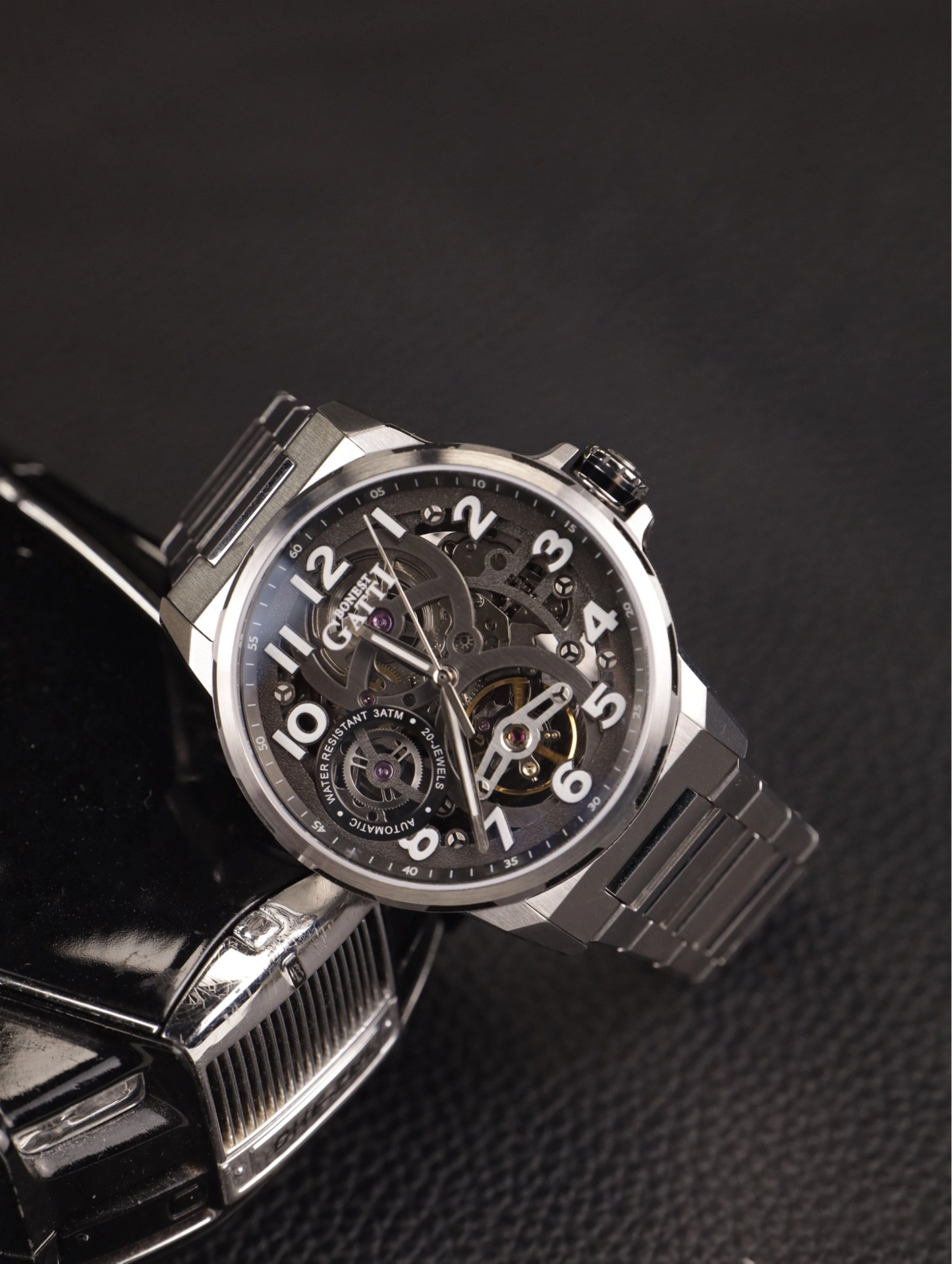 BONEST GATTI Automatic Skeleton Watch Self Wind Movement Sapphire Crystal Luminous Watch BG8010