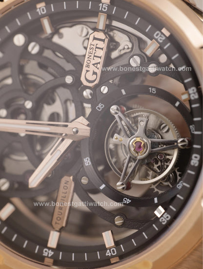 BONEST GATTI Automatic Tourbillon Watch Skeleton Self Wind 80H Power Reserve Sapphire Crystal Luminous Watch BG7004