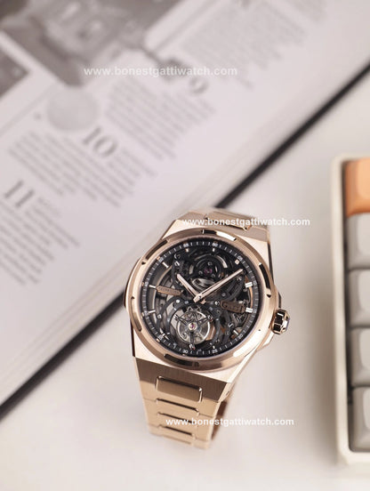 BONEST GATTI Automatic Tourbillon Watch Skeleton Self Wind 80H Power Reserve Sapphire Crystal Luminous Watch BG7004