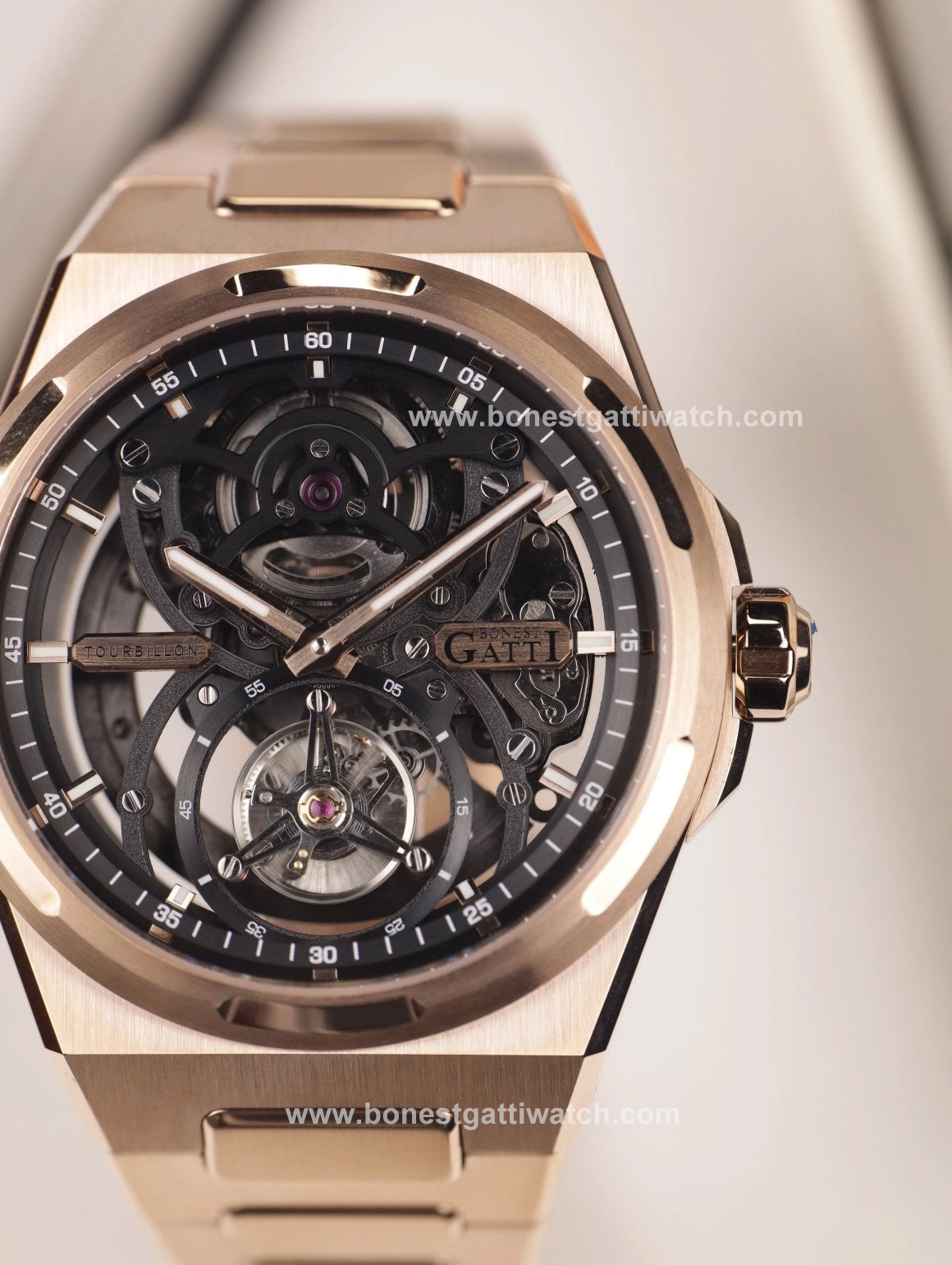 BONEST GATTI Automatic Tourbillon Watch Skeleton Self Wind 80H Power Reserve Sapphire Crystal Luminous Watch BG7004