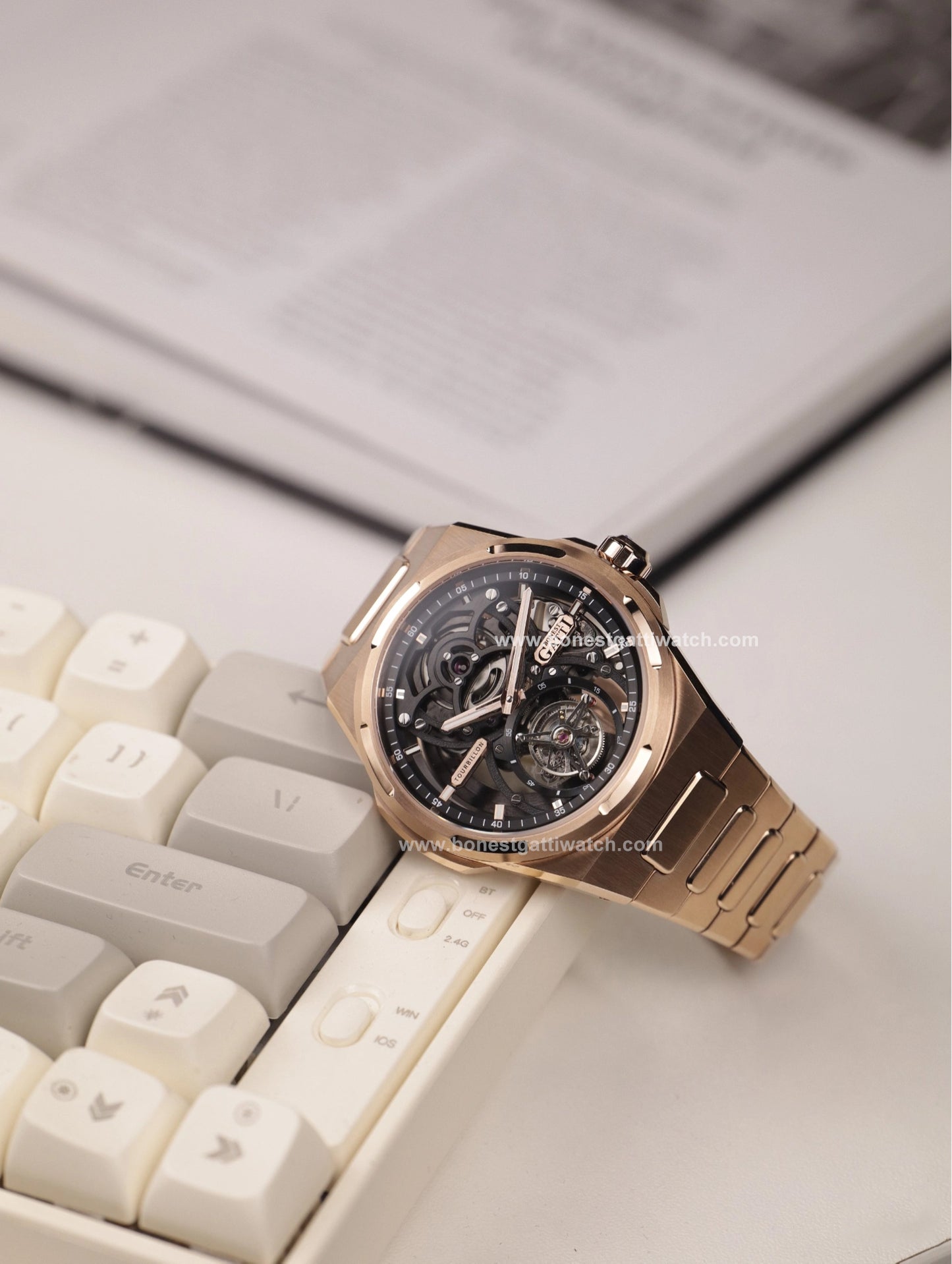 BONEST GATTI Automatic Tourbillon Watch Skeleton Self Wind 80H Power Reserve Sapphire Crystal Luminous Watch BG7004