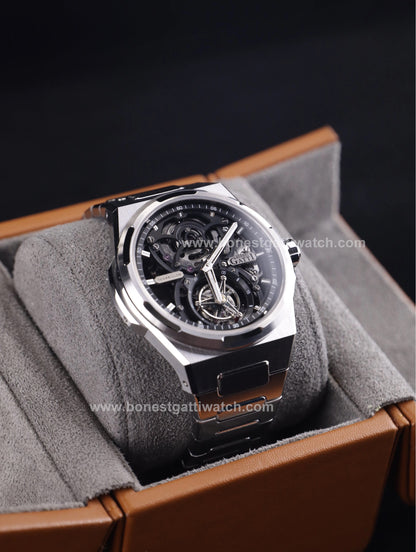 BONEST GATTI Automatic Tourbillon Watch Skeleton Self Wind 80H Power Reserve Sapphire Crystal Luminous Watch BG7004