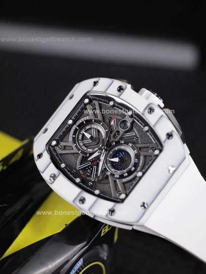 BONEST GATTI Automatic Tonneau Watch Carbon Fiber Month Week Date Display Skeleton Self Wind Movement Sapphire Crystal Luminous Watch BG9007