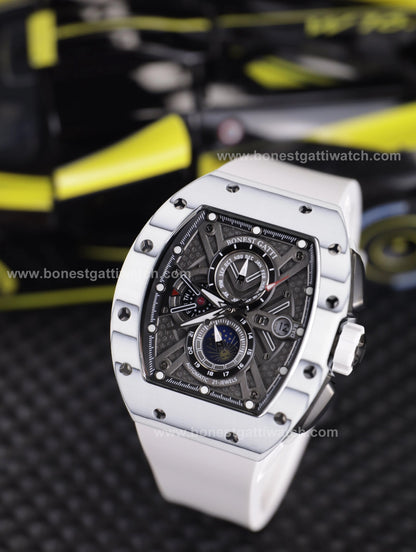 BONEST GATTI Automatic Tonneau Watch Carbon Fiber Month Week Date Display Skeleton Self Wind Movement Sapphire Crystal Luminous Watch BG9007