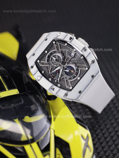 BONEST GATTI Automatic Tonneau Watch Carbon Fiber Month Week Date Display Skeleton Self Wind Movement Sapphire Crystal Luminous Watch BG9007