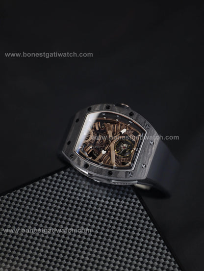 BONEST GATTI Automatic Tonneau Watch Phantom Black Warrior Dial Carbon Fiber Skeleton Self Wind Movement Sapphire Crystal Luminous Watch BG9008