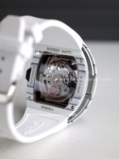 BONEST GATTI Automatic Tonneau Watch Phantom Black Warrior Dial Carbon Fiber Skeleton Self Wind Movement Sapphire Crystal Luminous Watch BG9008