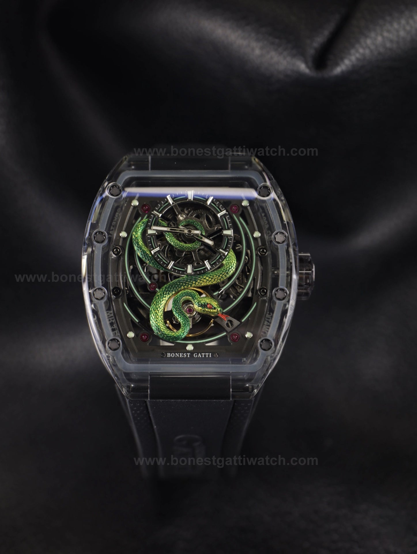 BONEST GATTI Transparent Tonneau Case 3D Snake Dial Skeleton