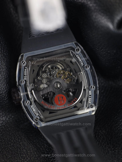 BONEST GATTI Transparent Tonneau Case 3D Snake Dial Skeleton Movement Fluororubber Strap Watch Luminous BG6004