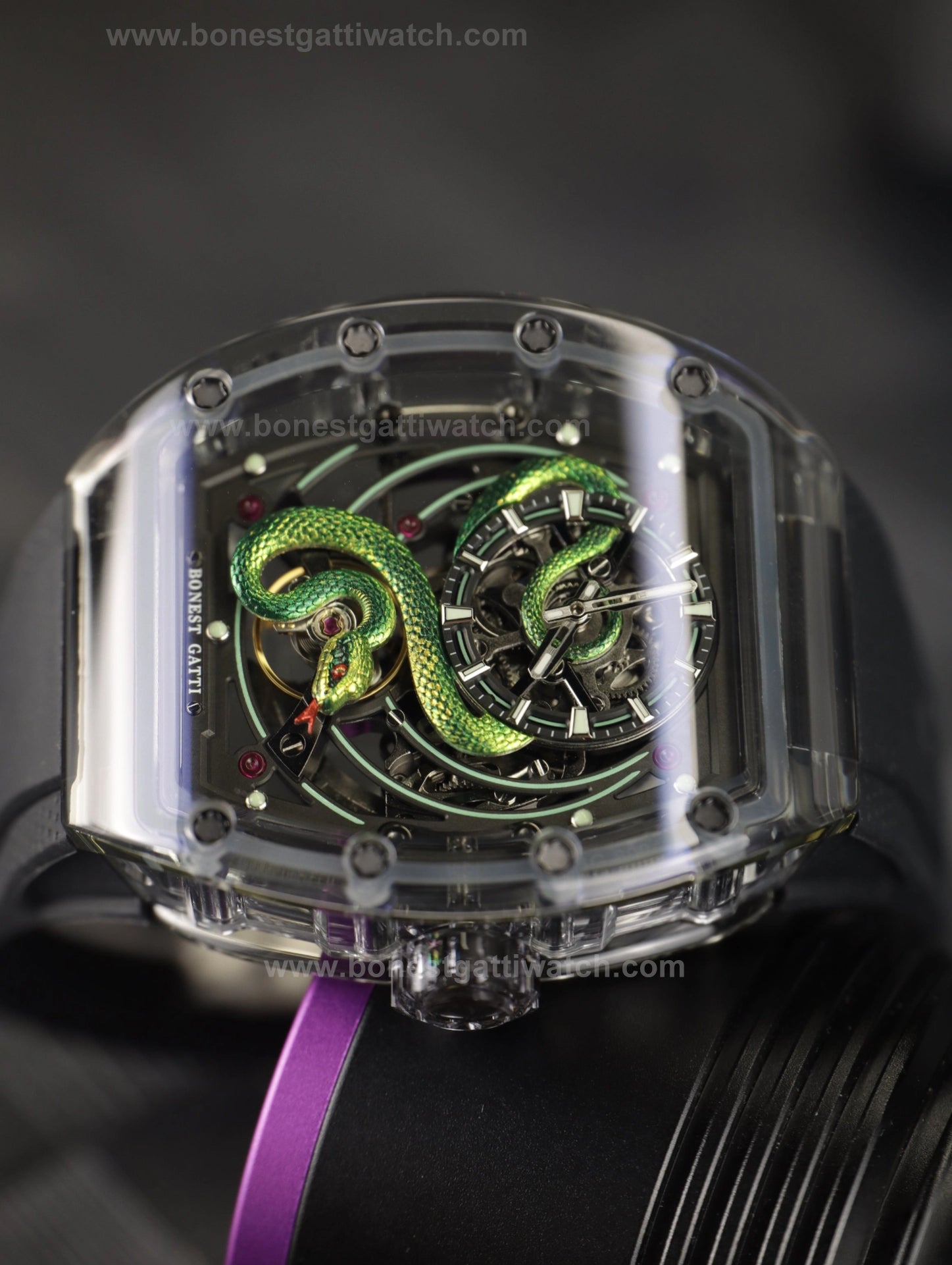 BONEST GATTI Transparent Tonneau Case 3D Snake Dial Skeleton