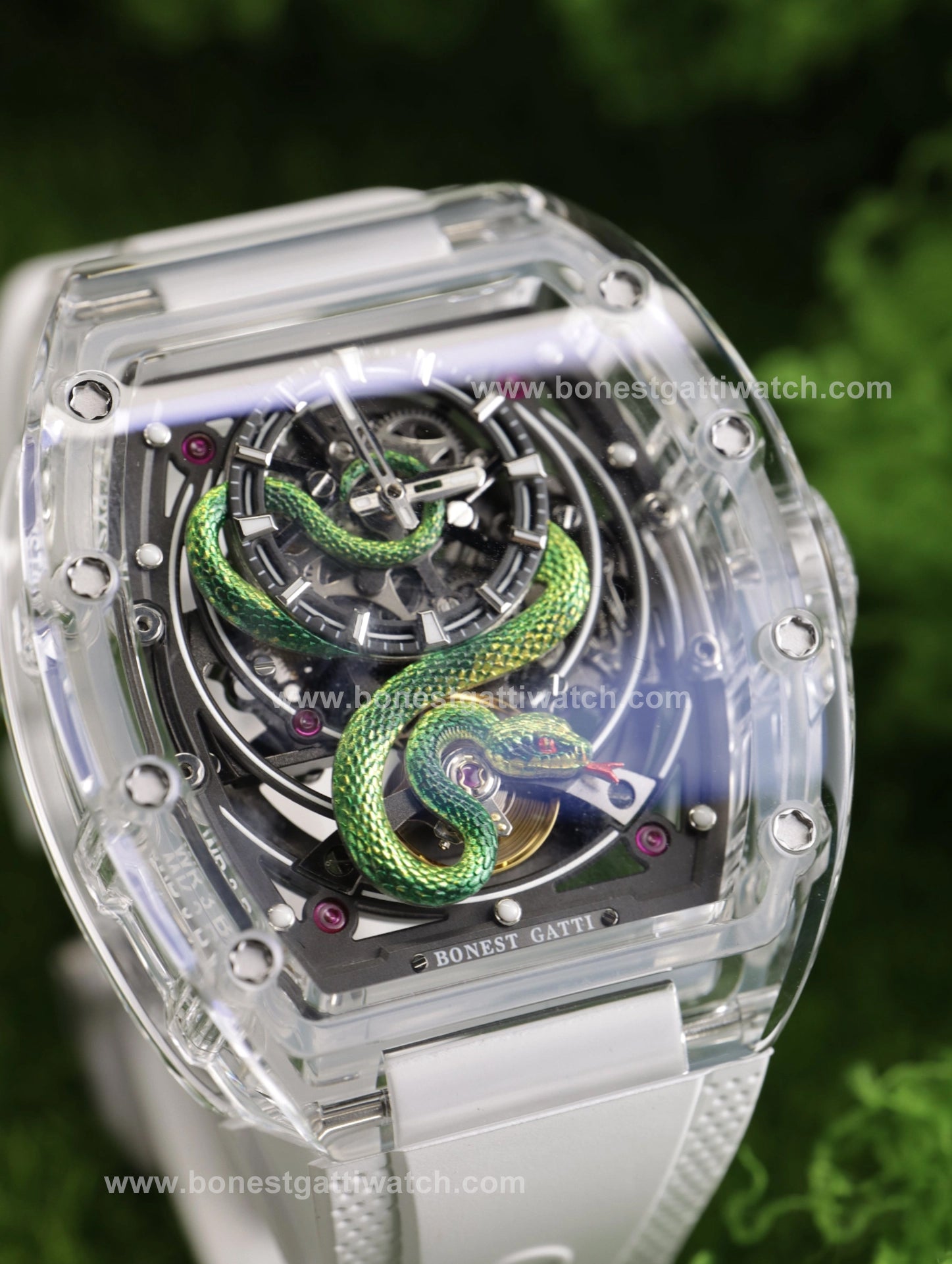 bonest gatti 腕時計　自動巻き　スケルトン BONEST GATTI Transparent Tonneau Case 3D Snake Dial Skeleton