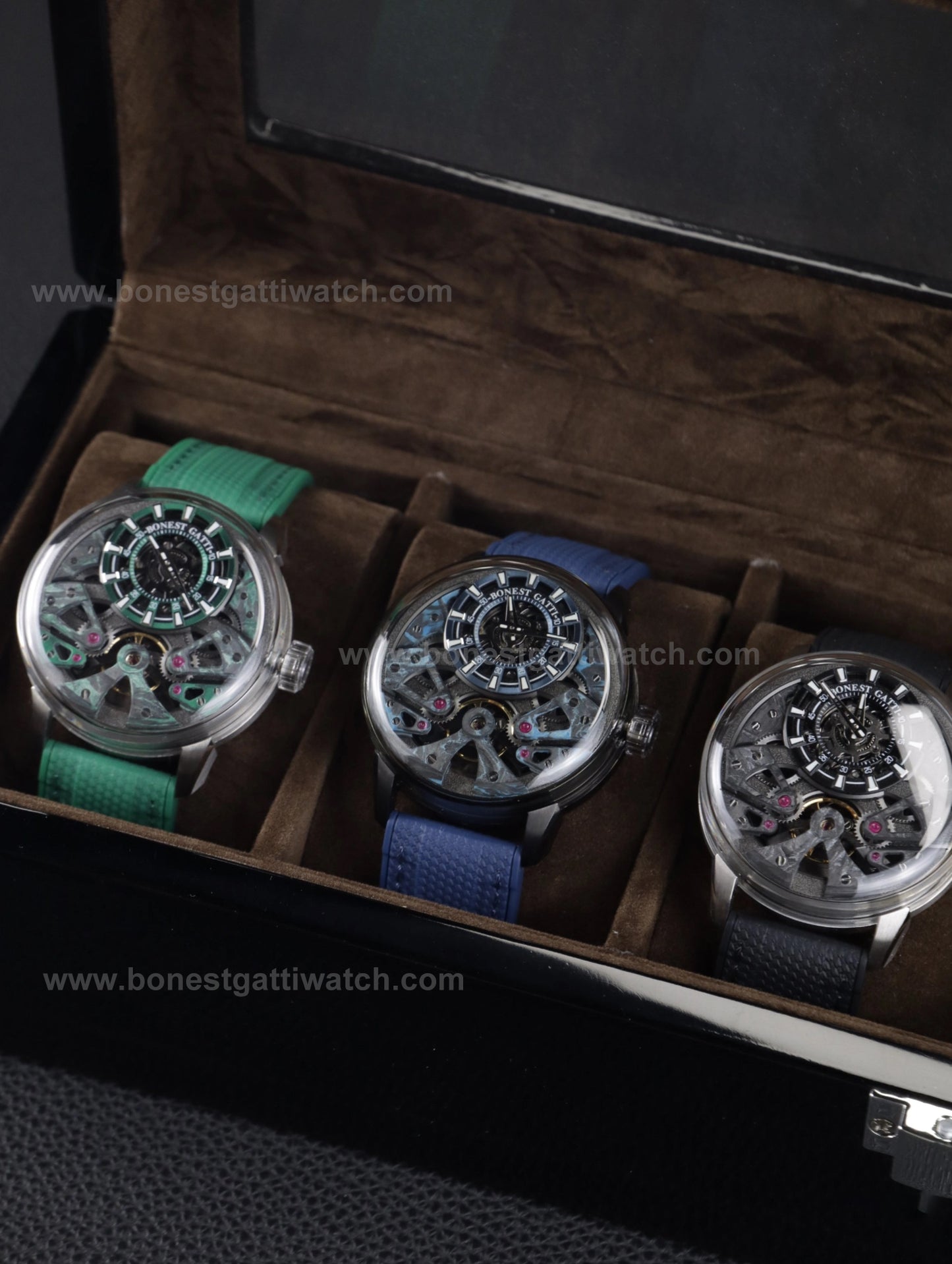 BONEST GATTI  Automatic Movement Round Shaped Carbon Fiber Dial watch 316L Case Dome Sapphire Crystal Fluororubber Strap 3ATM Waterproof Luminous BG4002