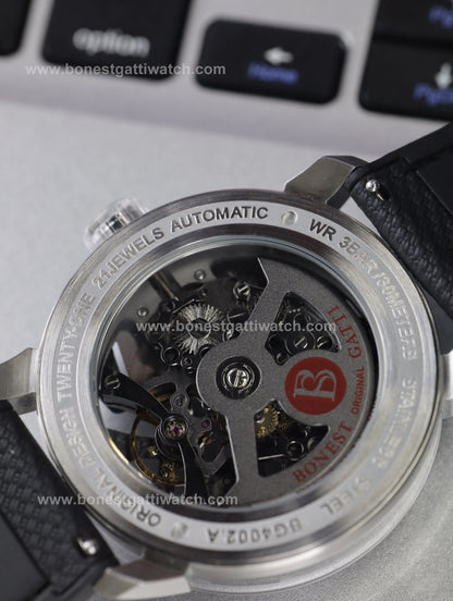 BONEST GATTI  Automatic Movement Round Shaped Carbon Fiber Dial watch 316L Case Dome Sapphire Crystal Fluororubber Strap 3ATM Waterproof Luminous BG4002