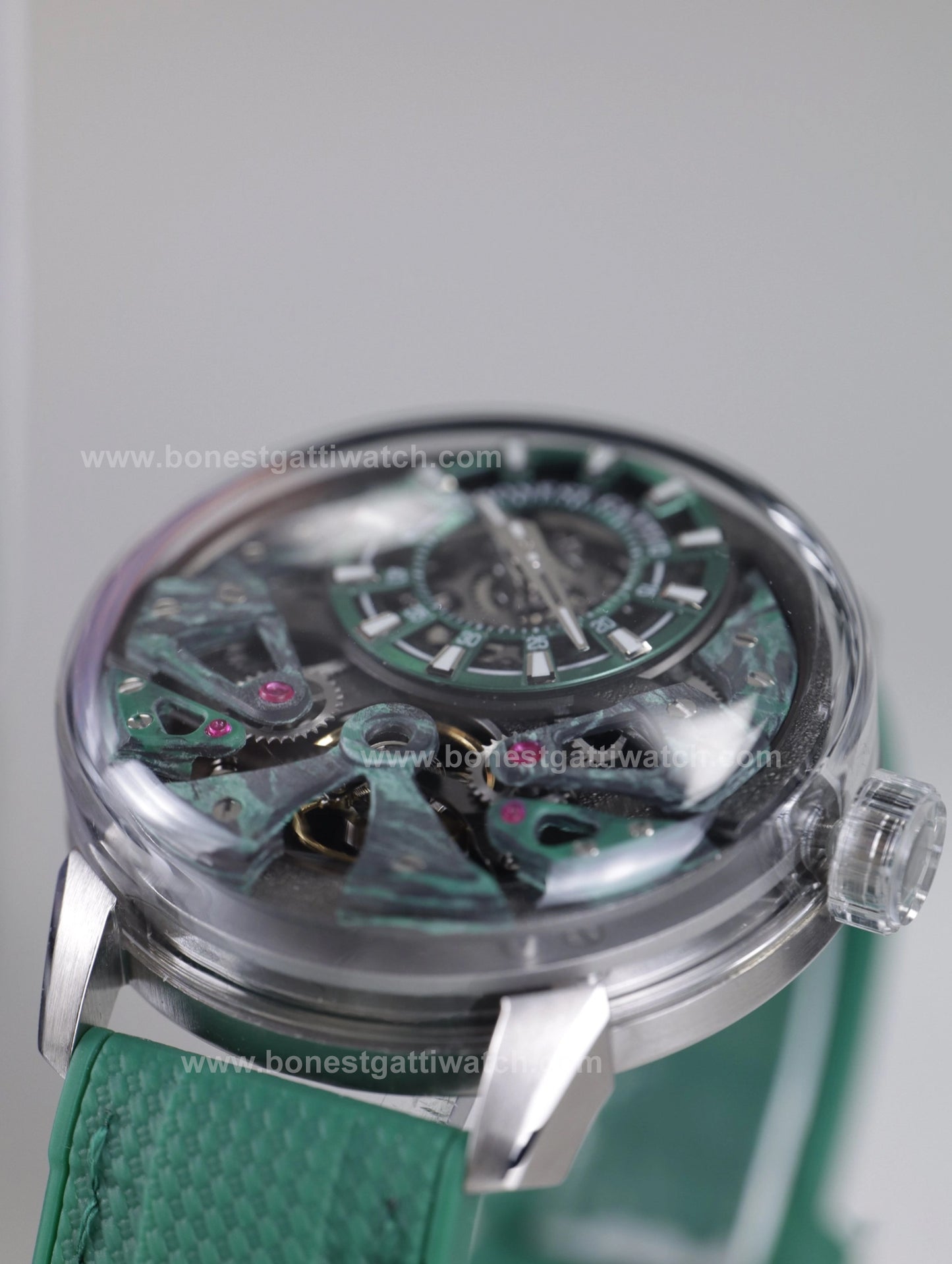 BONEST GATTI  Automatic Movement Round Shaped Carbon Fiber Dial watch 316L Case Dome Sapphire Crystal Fluororubber Strap 3ATM Waterproof Luminous BG4002