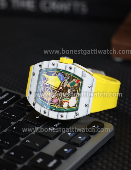 BONEST GATTI Carbon fiber + Aluminum alloy Case Barrel shaped Thumbs Up Series funny watch Skeleton Movement Crystal Sapphire Watch BG9001