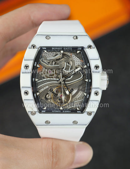 BONEST GATTI 3D Great Wall Carbon fiber Tonneau Automatic Watch BG9003