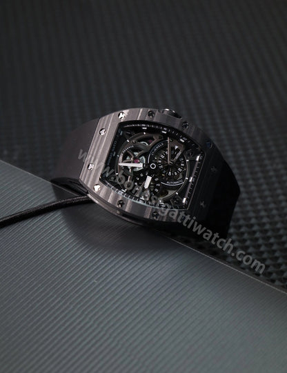 BONEST GATTI Carbon fiber + Aluminum alloy Case Barrel shaped Tonneau watch Skeleton Movement Sapphire Crystal Quick- Release Strap Watch BG9004