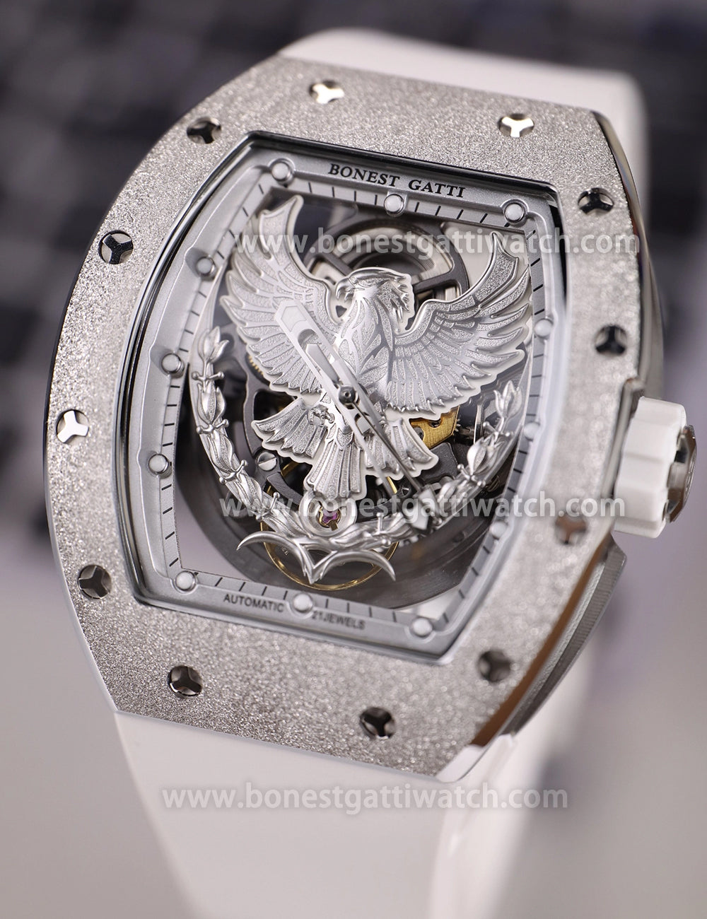 BONEST GATTI Tonneau Shaped Angel Wing theme frosted gold finishing Case Men's Automatic Mechanical Watch Luminous GB5002