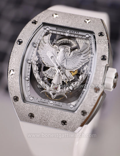 BONEST GATTI Tonneau Shaped Angel Wing theme frosted gold finishing Case Men's Automatic Mechanical Watch Luminous GB5002