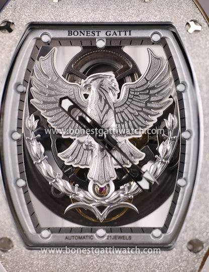 BONEST GATTI Tonneau Shaped Angel Wing theme frosted gold finishing Case Men's Automatic Mechanical Watch Luminous GB5002