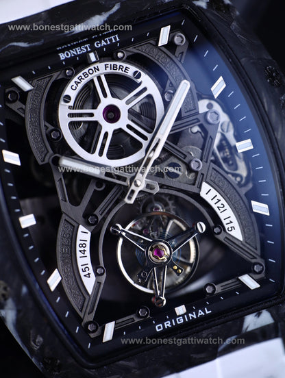 BONEST GATTI  Carbon Fiber Tonneau Automatic Tourbillon Watch BG9006