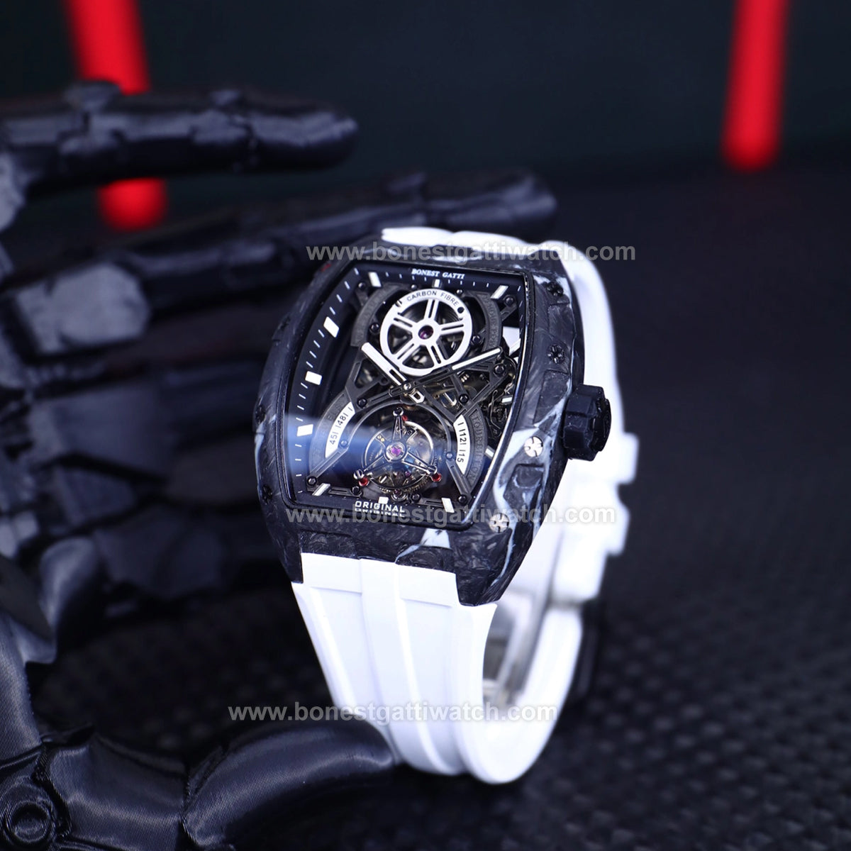 BONEST GATTI  Carbon Fiber Tonneau Automatic Tourbillon Watch BG9006