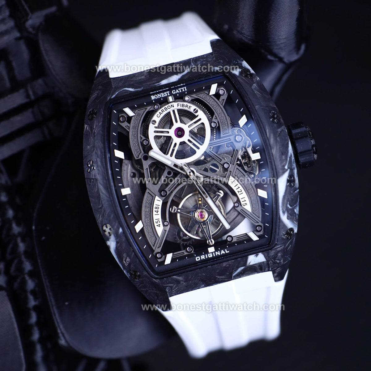 BONEST GATTI  Carbon Fiber Tonneau Automatic Tourbillon Watch BG9006