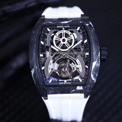 BONEST GATTI  Carbon Fiber Tonneau Automatic Tourbillon Watch BG9006