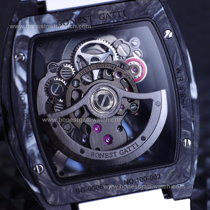 BONEST GATTI  Carbon Fiber Tonneau Automatic Tourbillon Watch BG9006