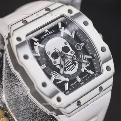 BONEST GATTI Carbon Fiber Skull Skeleton Tonneau Automatic Watch BG9909