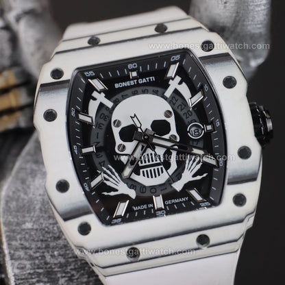 BONEST GATTI Carbon Fiber Skull Skeleton Tonneau Automatic Watch BG9909