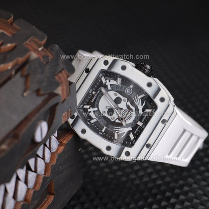 BONEST GATTI Carbon Fiber Skull Skeleton Tonneau Automatic Watch BG9909