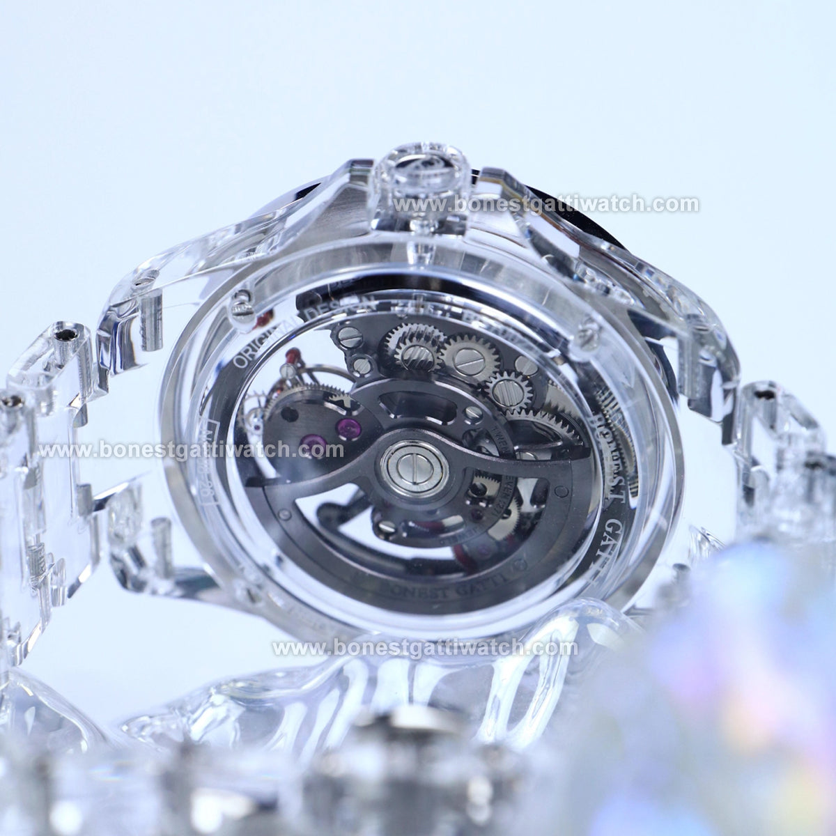 BONEST GATTI K9 Cryatal Case Strap Automatic Skeleton Tourbillon Watch BG7002