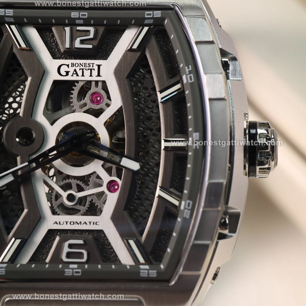 BONEST GATTI Honeycomb Dial Automatic Tonneau Men Watch BG5601