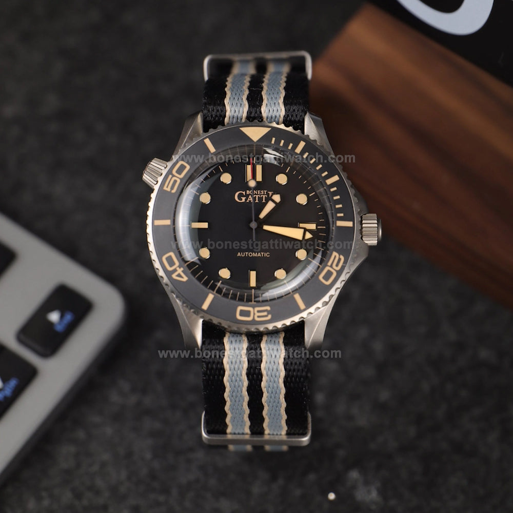 BONEST GATTI Unidirectional Rotating Bezel Titanium Case Automatic Watch BG8001