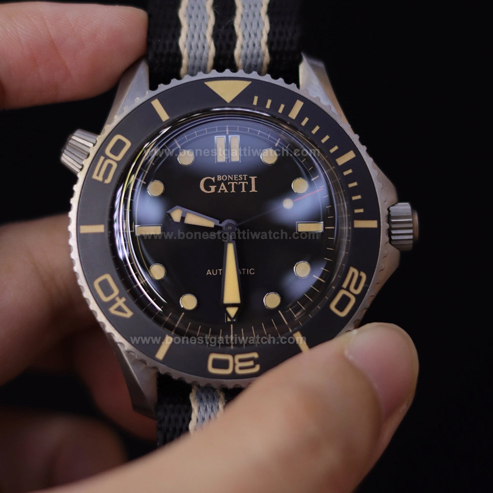 BONEST GATTI Unidirectional Rotating Bezel Titanium Case Automatic Watch BG8001